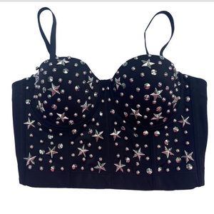 Heartland Crafts Co Bustier Star Pattern -Black silver studded Bustier Crop Top